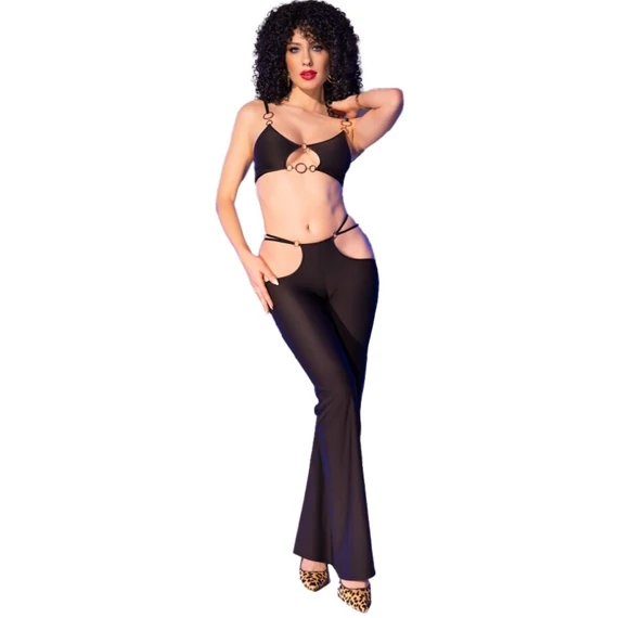 CHILIROSE - CR 4851 FEKETE TOP ÉS LEGGINGS SZETT ARANY KIEGÉSZÍTŐKKEL L