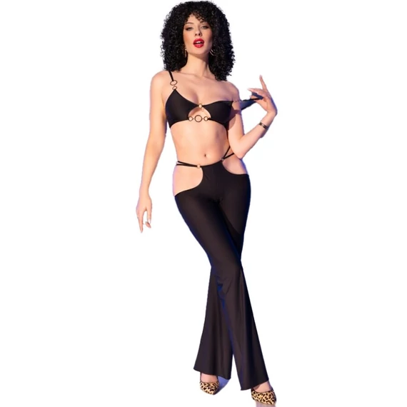 CHILIROSE - CR 4851 FEKETE TOP ÉS LEGGINGS SZETT ARANY KIEGÉSZÍTŐKKEL L